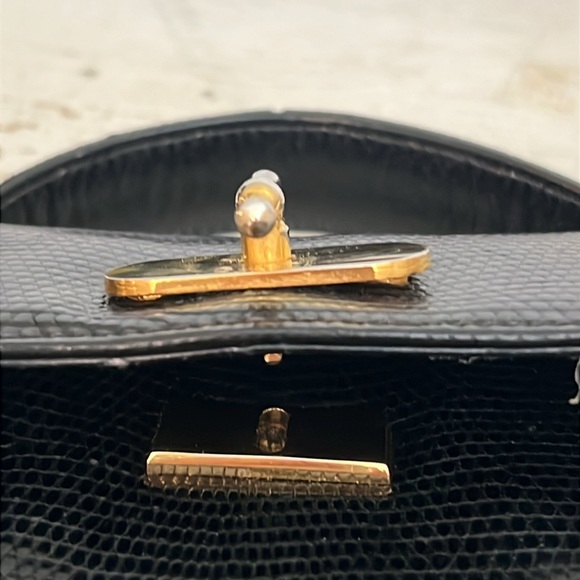 Vintage 60s 70s  Gucci Black Leather Women's Bag lizard skin purse - Picture 12 of 16